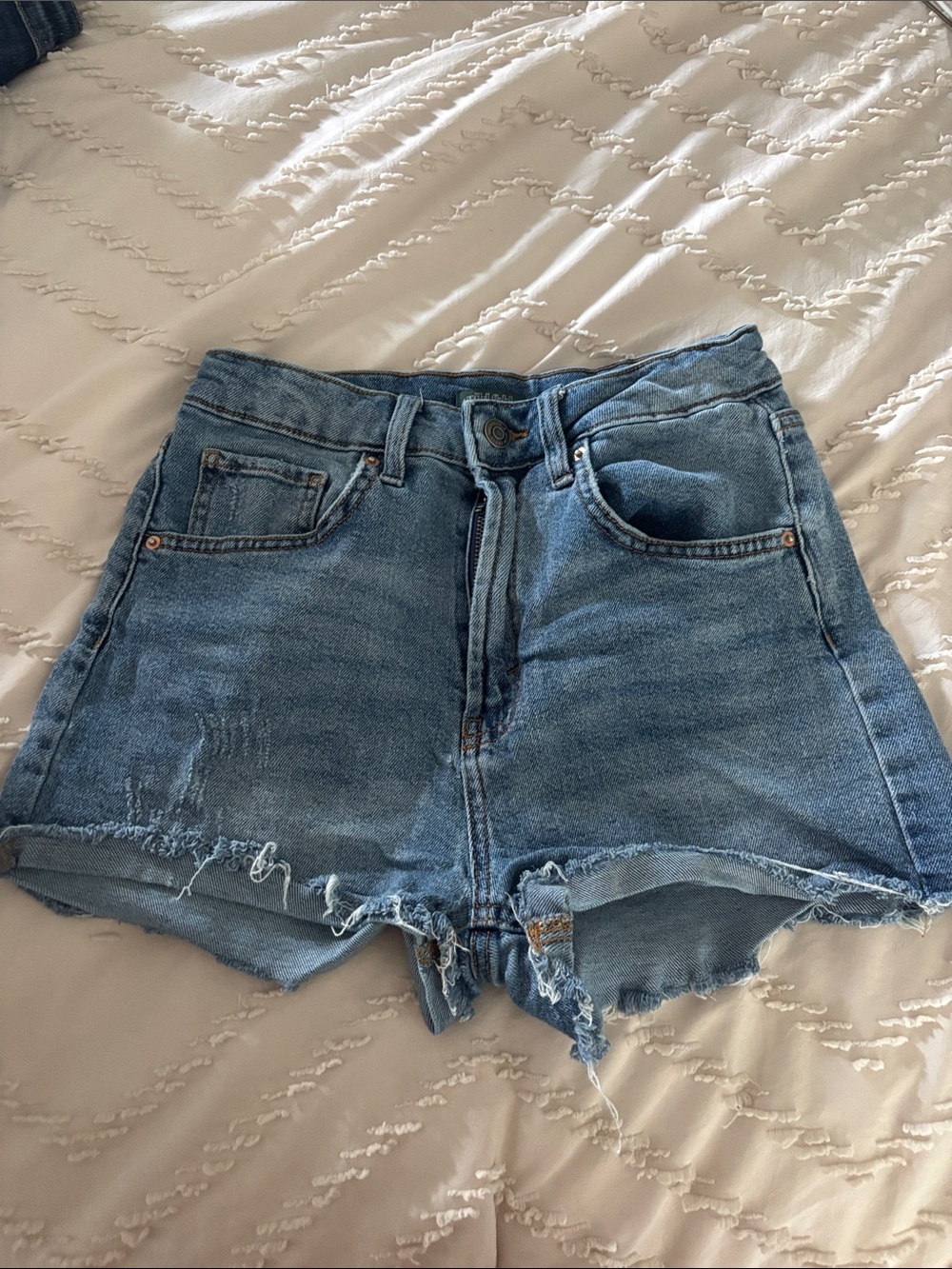 wild fable Medium Blue High-Rise Distressed Denim Shorts
